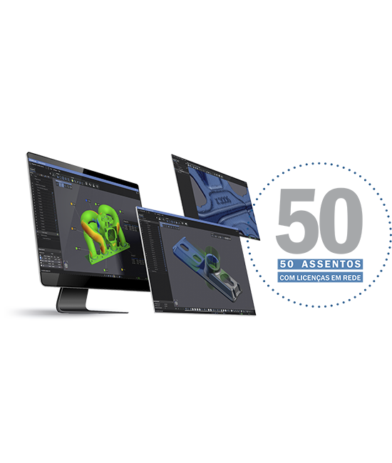 Digital screens showcasing the Academia software package, featuring a 50-seat network license